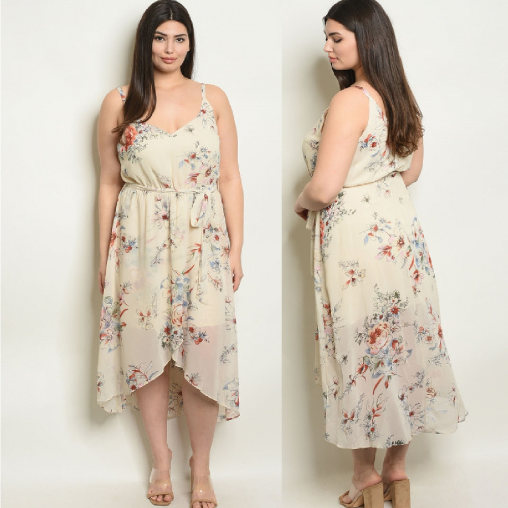 NWT CREAM FLORAL PLUS SIZE DRESS SIZE XL, 2XL, 3XL